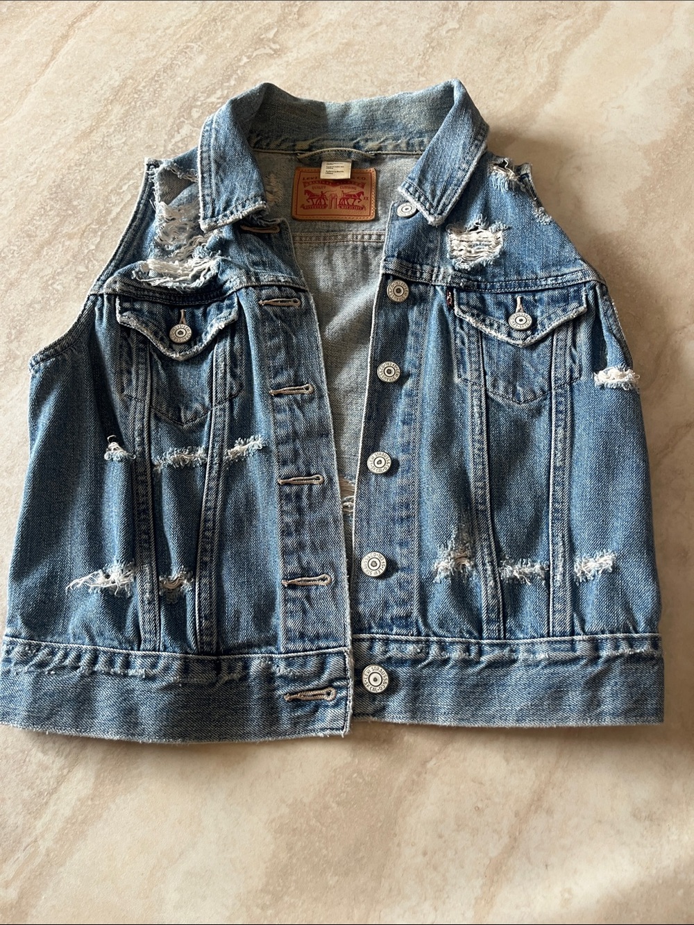 Levi's Distressed Light Blue Denim Vest